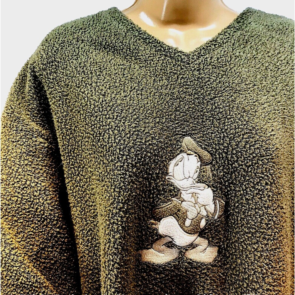Disney Store Vtg Donald Duck Fleece Sweater Y2K Sherpa Deep Pile Green XL Mens
